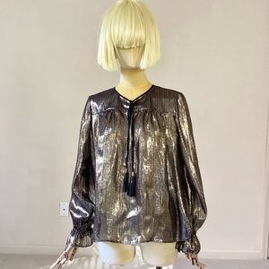 Just Cavalli Silk Metallic Gold Long Sleeve SZ 4/40 NWT